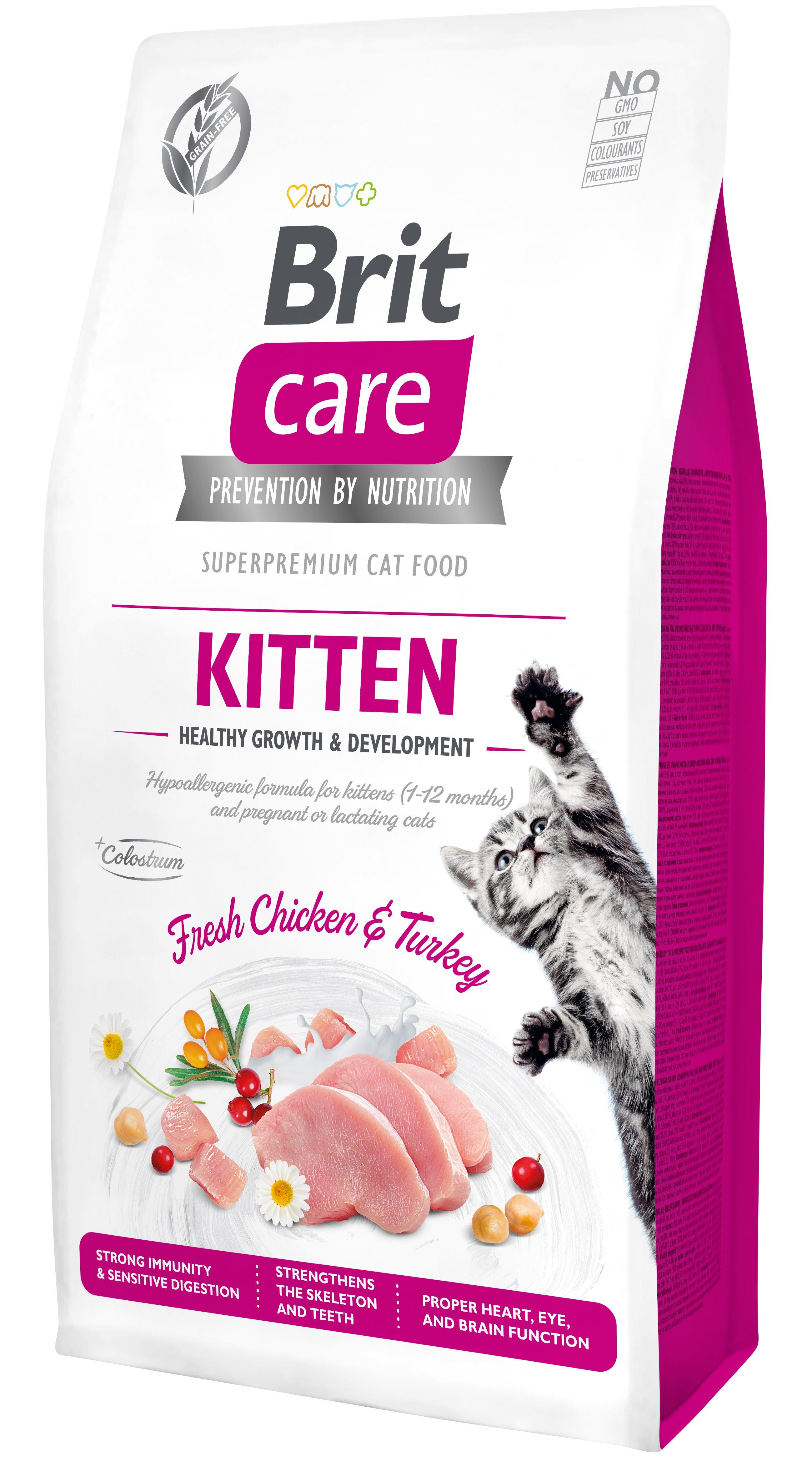 Корм сухой для котят Brit Care Cat GF Kitten Growth&Developmen с курицей и индейкой 7 кг (8595602540662)