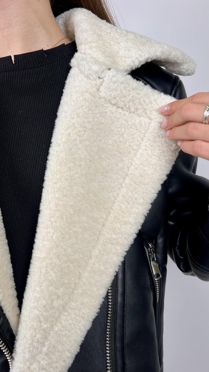 Дубленка женская Бренд #2439-02 M Черный (23918518) - фото 4 Дубленка женская Бренд #2439-02 M Черный (23918518) - фото 4