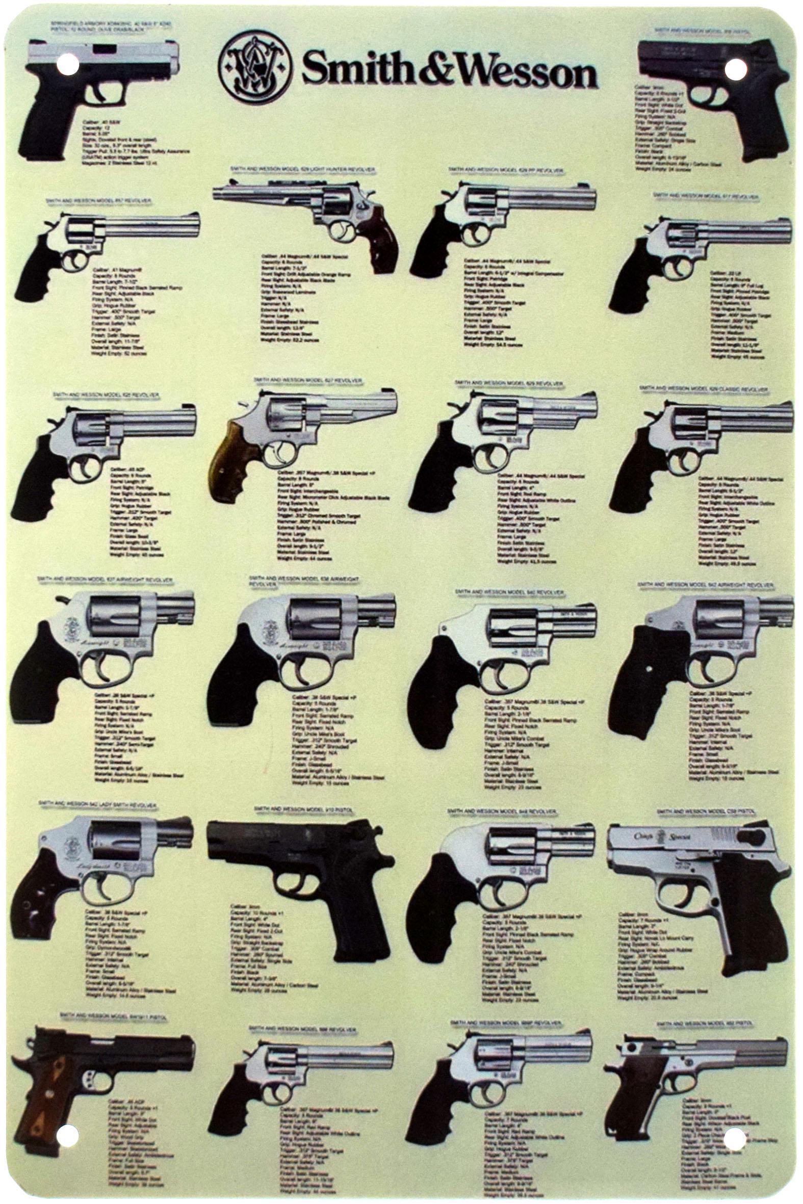 Табличка металлическая Smith & Wesson Револьверы 20x30 см