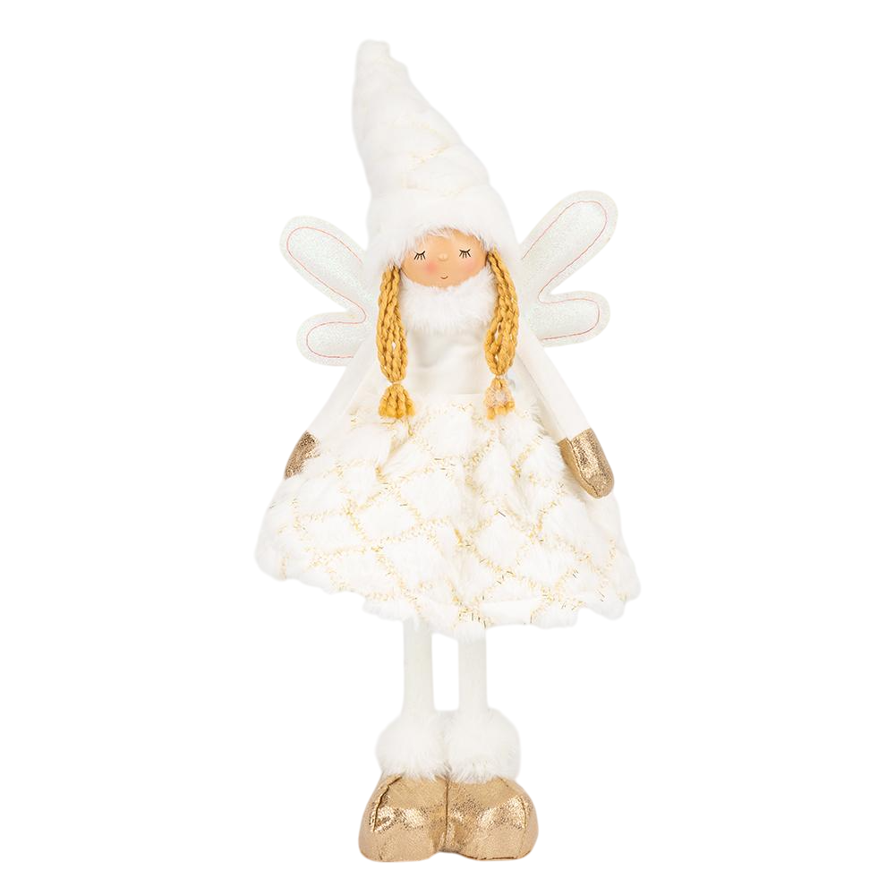 Новогодняя фигурка телескопическая для праздничного интерьера Светящаяся фея из текстиля и подсветкой 37 см Белый (147-81-9241-006)