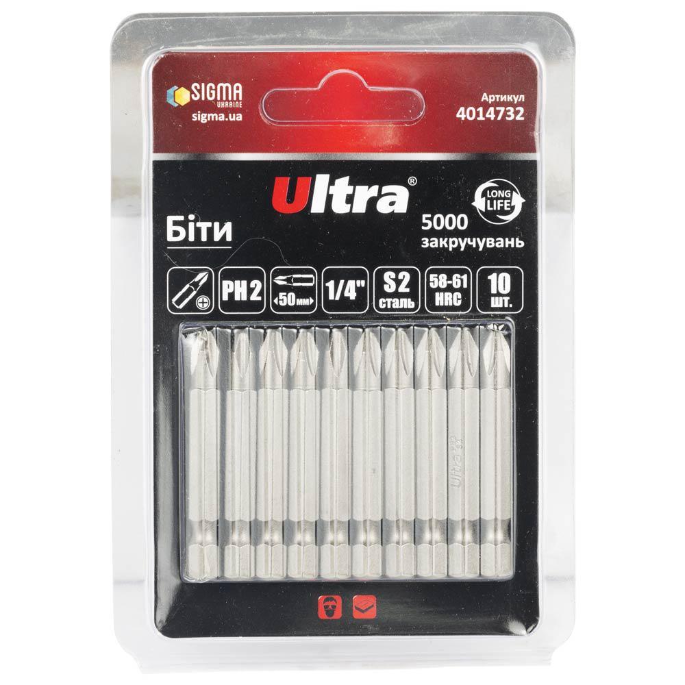 Набор бит Ultra PH2 x 50 мм 1/4" 10 шт. S2 в блистере (4014732)