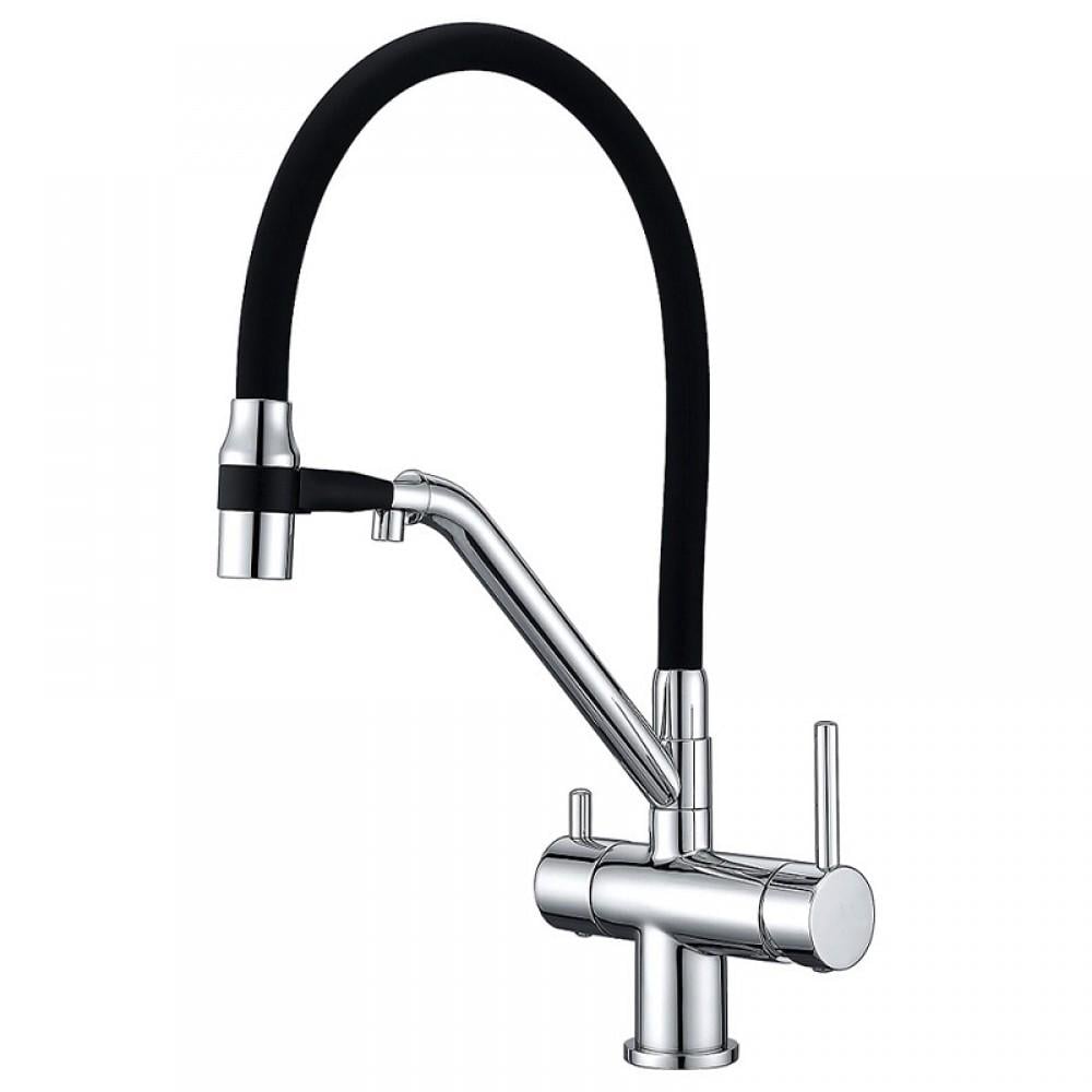 Смеситель для кухни KOER KB-72006-01 с выходом для питьевой воды Хром/Черный (25171677)