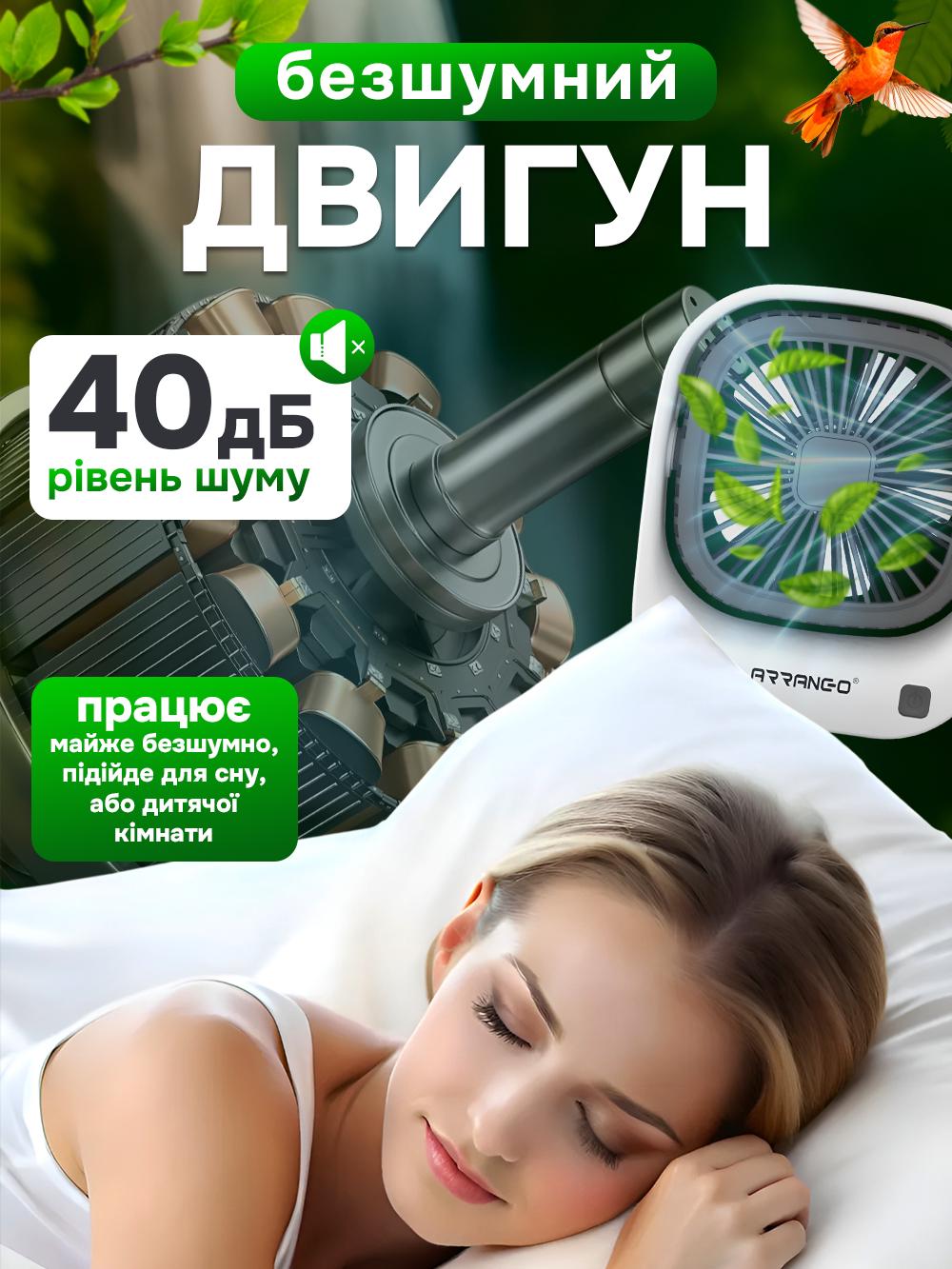 Вентилятор настільний Arranc-o AFS49064 на акумуляторі з USB зарядкою 1400mAh Білий (d960a2d3) - фото 5