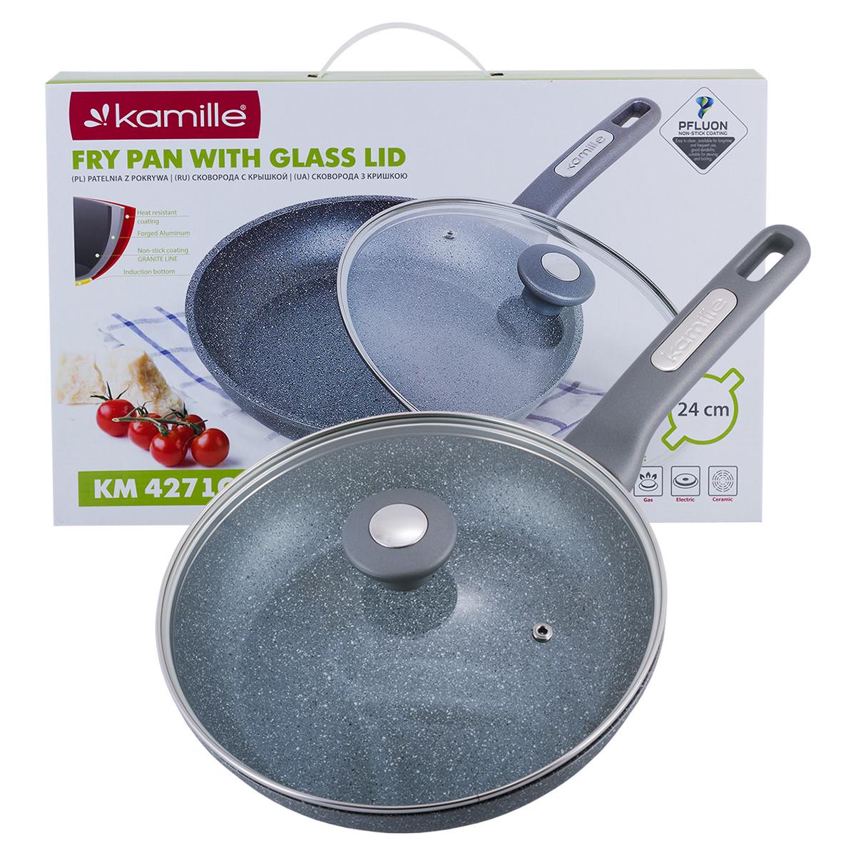 Сковорода Kamille KM-4271GR с гранитным покрытием и крышкой 24 см (1883388248)