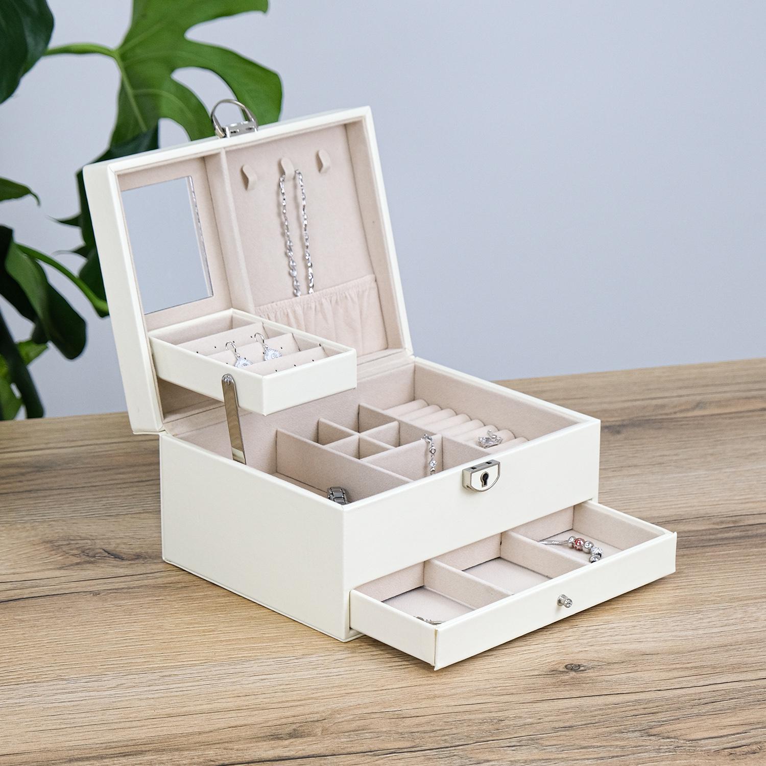 Шкатулка для украшений Гранд Презент трехслойный с зеркалом 22,5х18х11,8 см Белый (JZ-008-1)