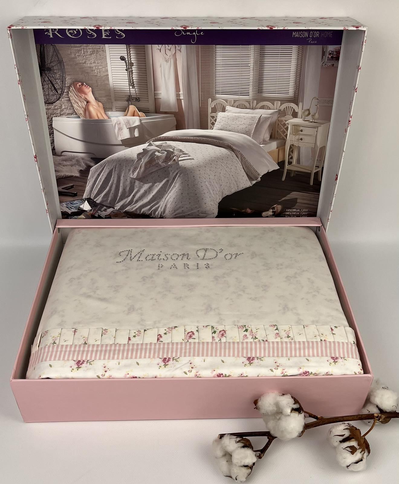 Комплект постільної білизни Maison D'or Roses сатин 160х200 см Ecru-Pink (CN27816)