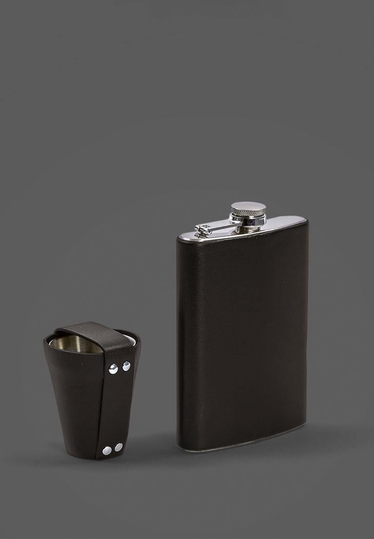 Набор с флягой и рюмками в кожаном чехле Темно-коричневый (A-028035)