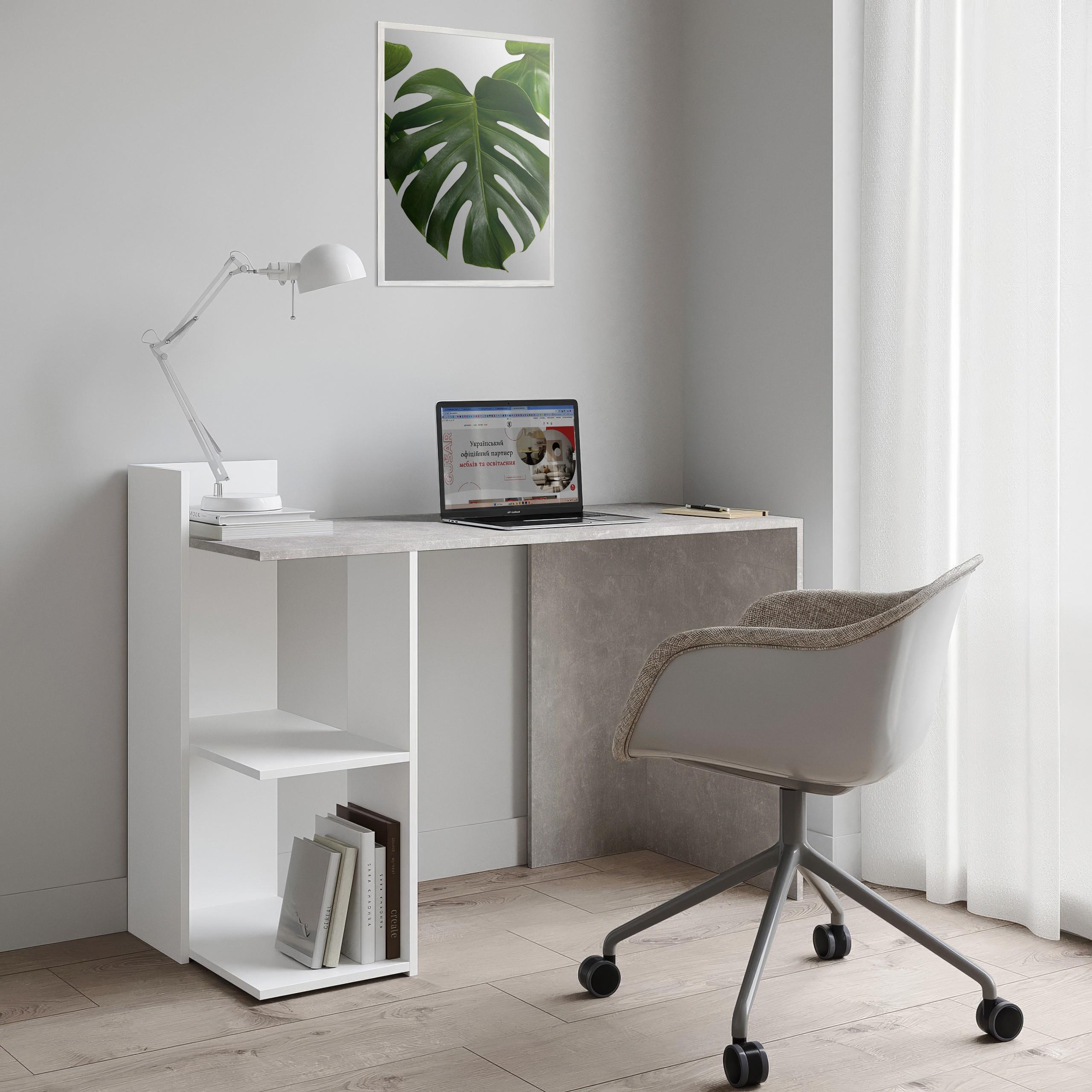 Стіл письмовий з полицями S-12 1200х520х870 мм Бетон/Білий