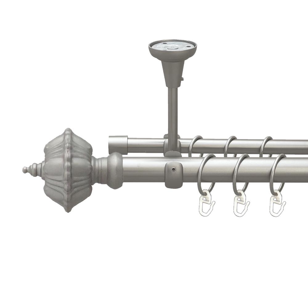 Карниз Orvit Шато металевий дворядний відкритий до стелі гладка труба кільце металеве 25/16 мм 160 см Сатин (00-00023852)