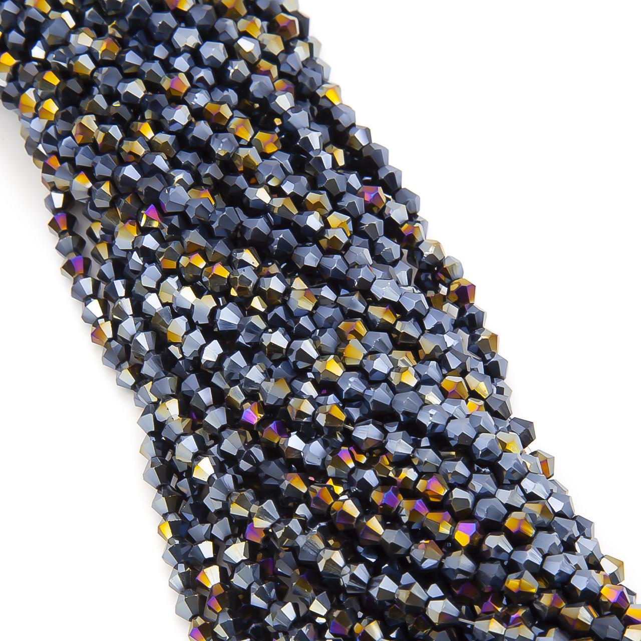 Намистини кришталеві Біконус АВ 2,3х3 мм 160 шт. Чорний (БІ0002к56)