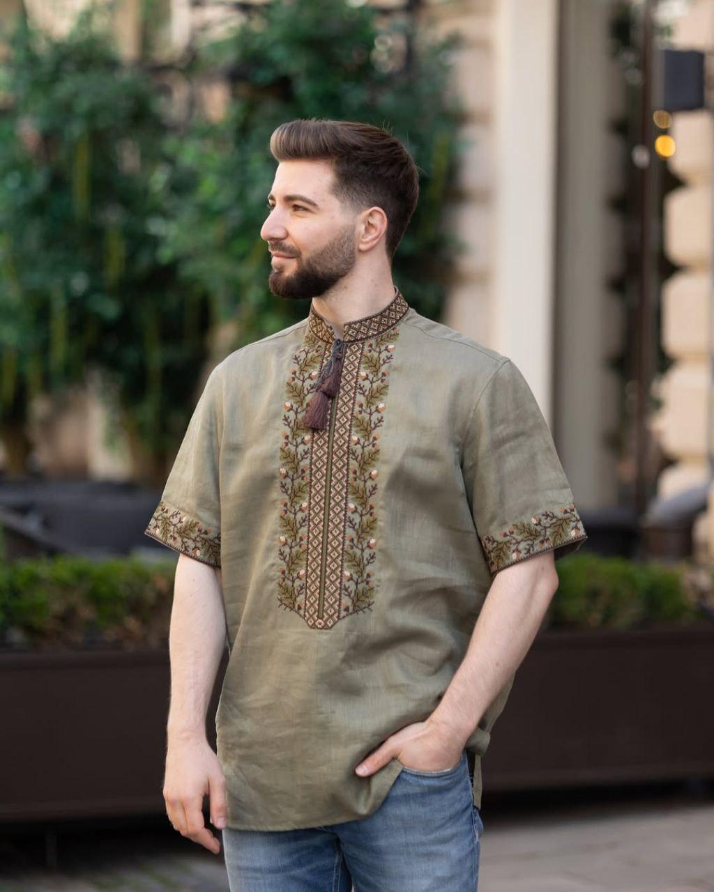 Вышиванка мужская р. 50 Зеленый (383)