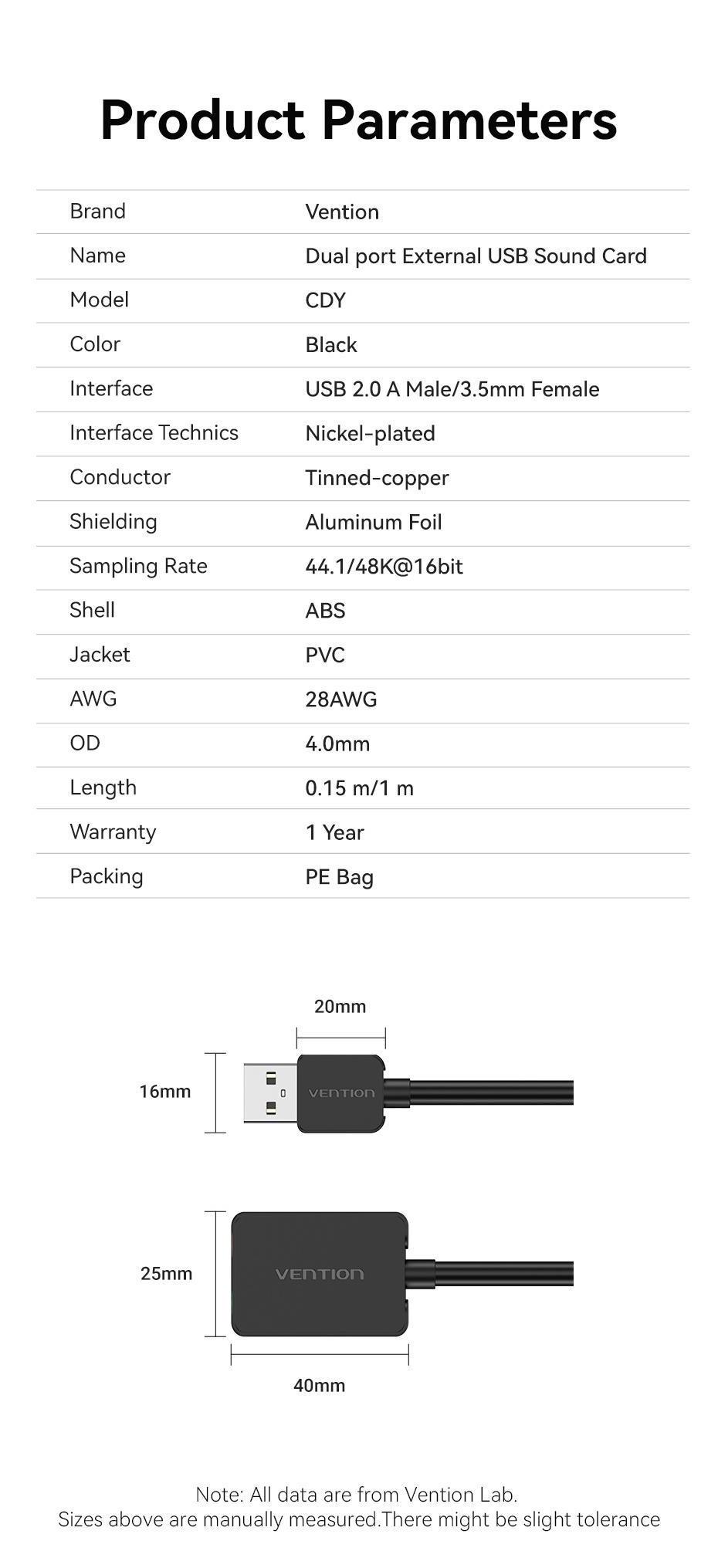 Зовнішня звукова карта Vention USB Два порти 3,5 мм шумозаглушення Plug&Play Сумісна з Windows Mac Linux 1 м Чорний (CDYBF) - фото 10 Зовнішня звукова карта Vention USB Два порти 3,5 мм шумозаглушення Plug&Play Сумісна з Windows Mac Linux 1 м Чорний (CDYBF) - фото 10