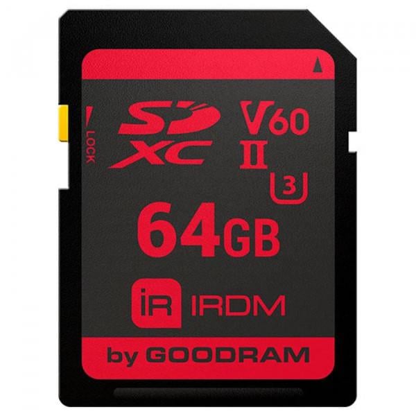 Карта памяти GoodRAM Secure Digital 64 Гб IRDM SDXC V60 UHS-II U3 Retail (IR-S6B0-0640R11)