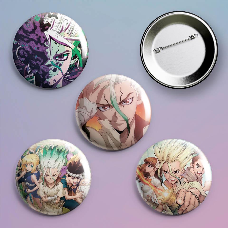 Значки на рюкзак з принтом аніме Dr. Stone 4 шт.