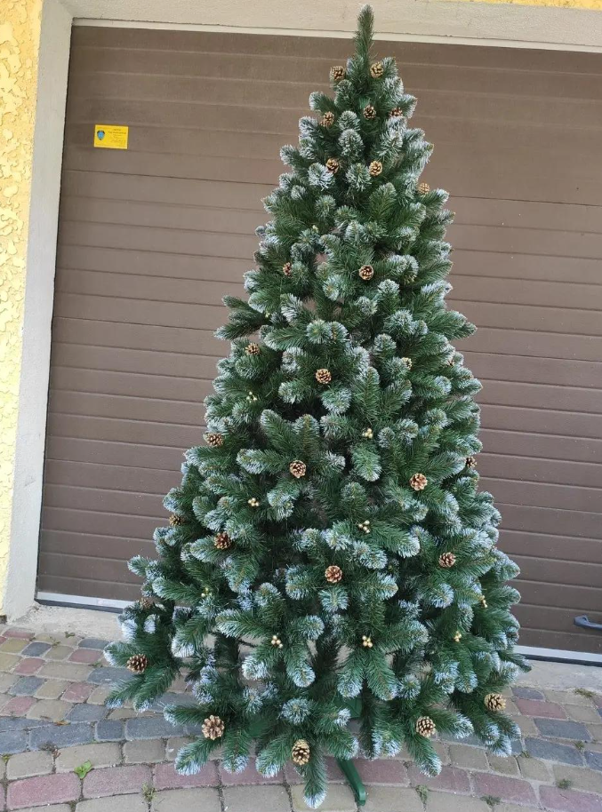 Штучна ялинка Кармен з ПВХ з шишками/перлами 2,00 м Темно-зелений/Білий/Золотий (NYT15314) - фото 12