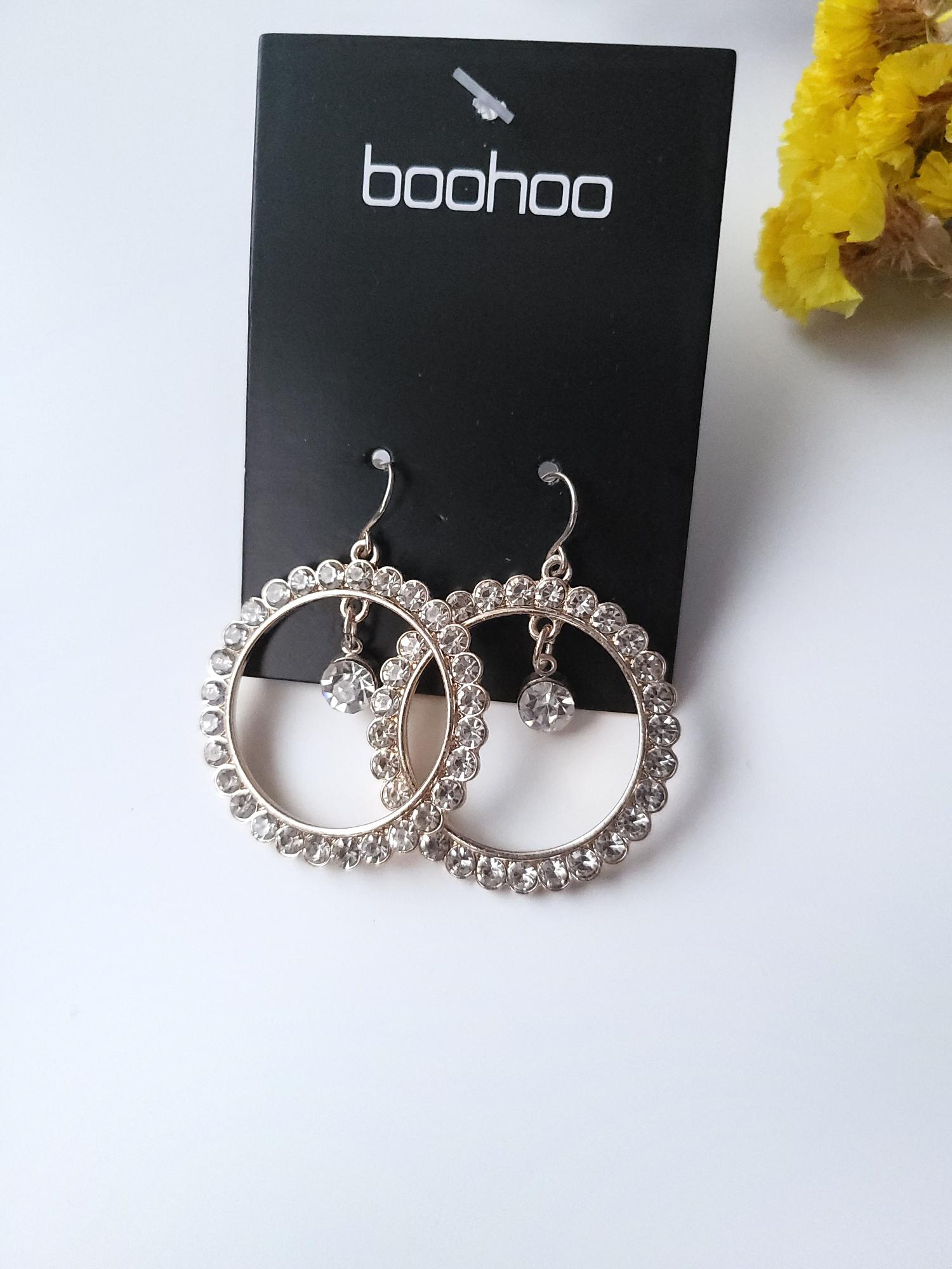 Серьги круглые с камушками и подвеской Boohoo 10753 Золотистый (d062fe3b)