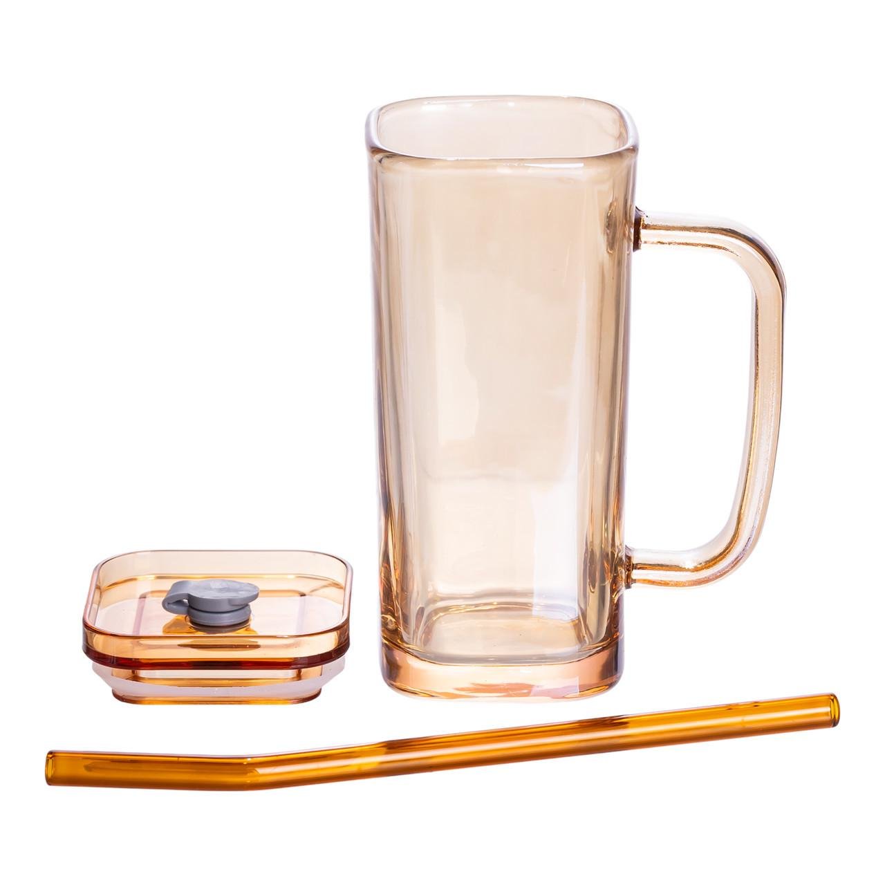 Скляна чашка з кришкою і трубочкою 280 мл (HP-19-53GLD) - фото 3 Скляна чашка з кришкою і трубочкою 280 мл (HP-19-53GLD) - фото 3