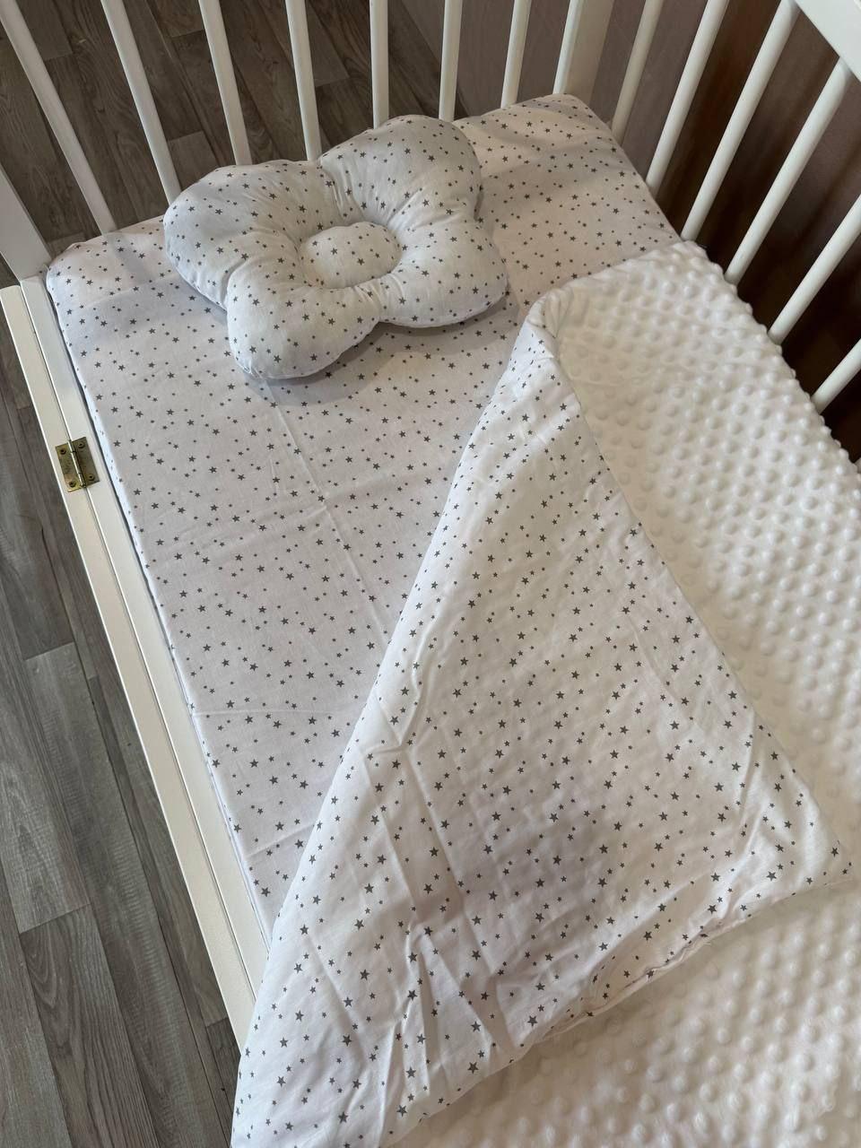 Комплект постельного белья Манюня Звездочки из бязи для кроватки 78x98 см Белый (П4К-am-manin-020)