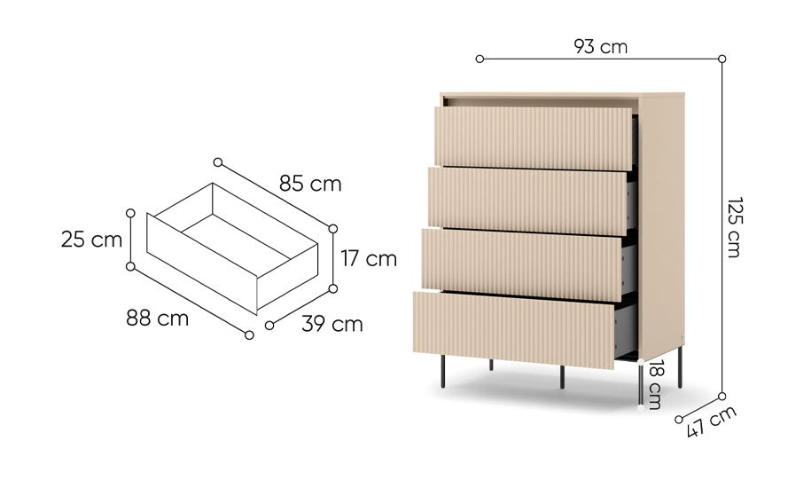Комод высокий 4ш Trend TS-04 с подсветкой Бежевый - фото 4 Комод высокий 4ш Trend TS-04 с подсветкой Бежевый - фото 4
