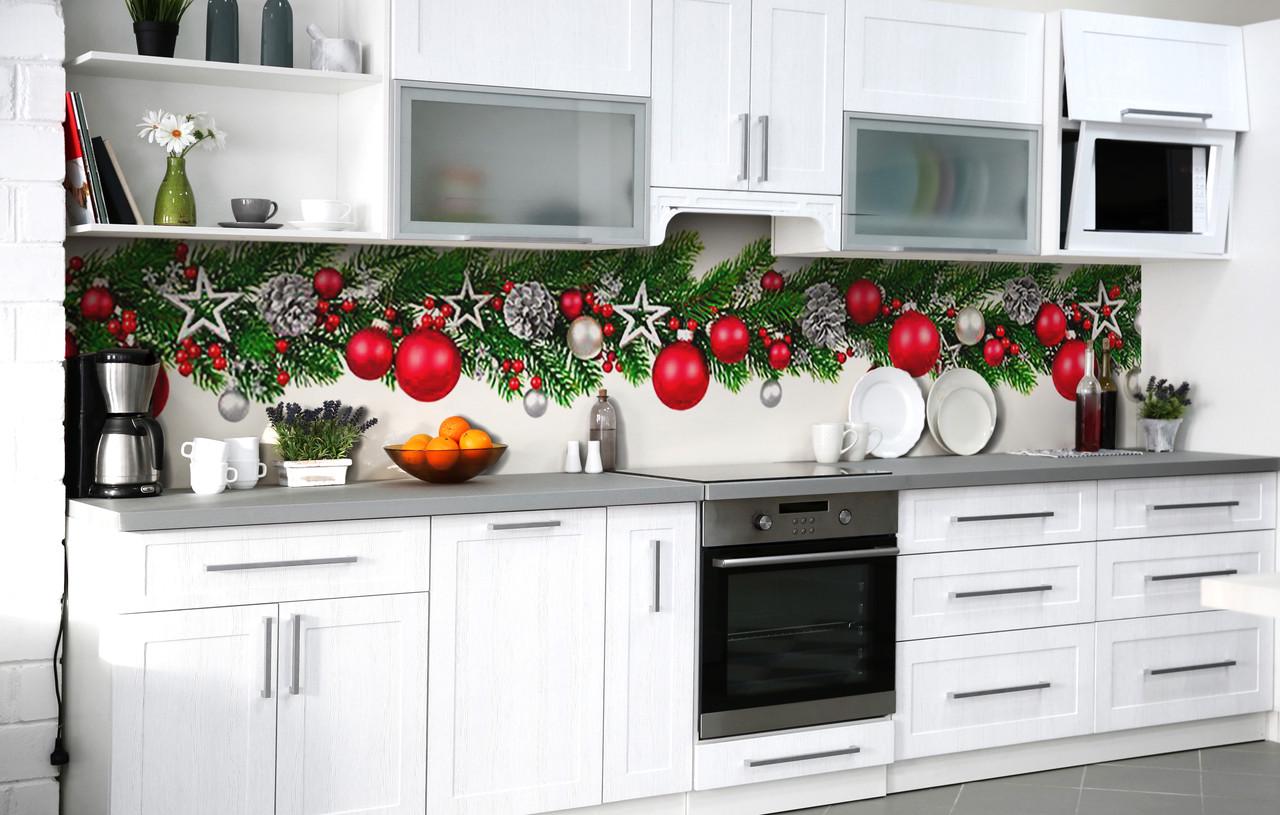 Кухонный фартук Новогодняя ветвь виниловый самоклеющийся 60х300 см