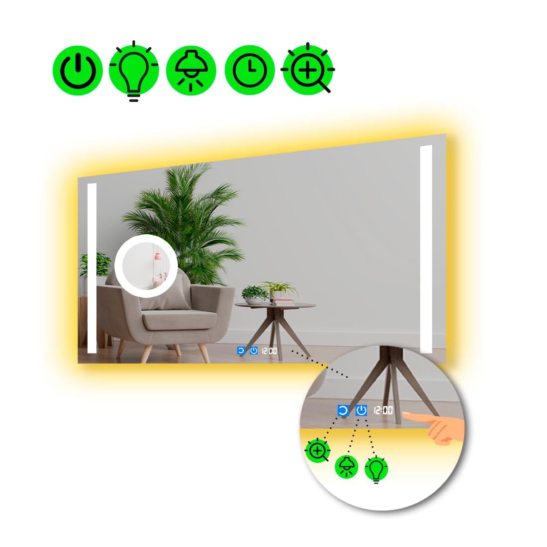 Зеркало LED подсветкой Adelita с двумя сенсорами и линзой с подсветкой 70x60 см (8777320) Зеркало LED подсветкой Adelita с двумя сенсорами и линзой с подсветкой 70x60 см (8777320)