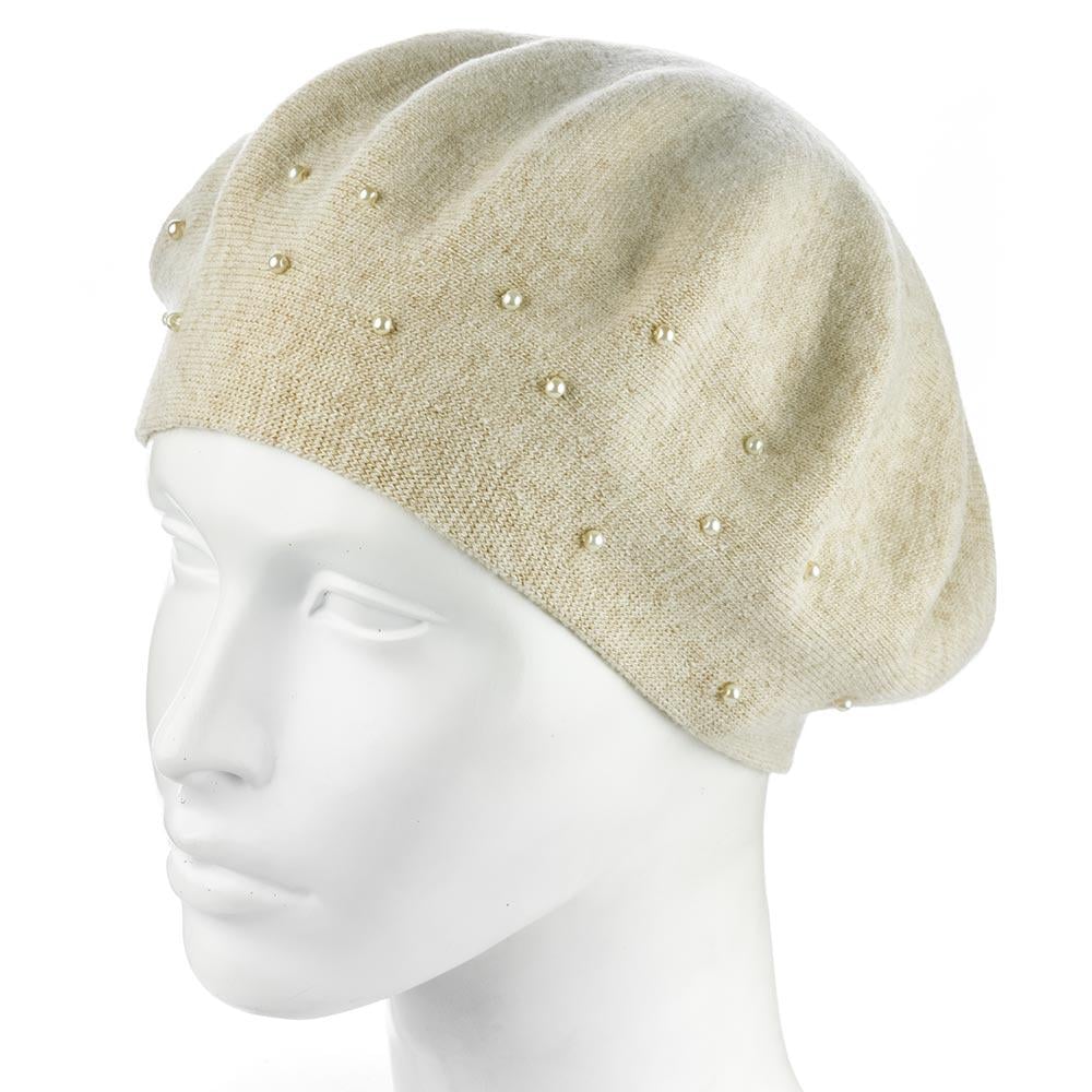 Берет женский двойной ZOLLY ZH259 с бусинами универсальный Латте (286966)