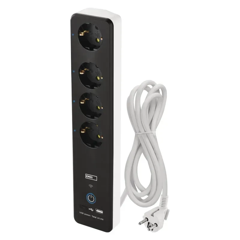 Подовжувач мережевий Emos P1422ST 2 м 4 розетки з заземленням/USB/Wi-Fi/вимикачем (P1422ST)