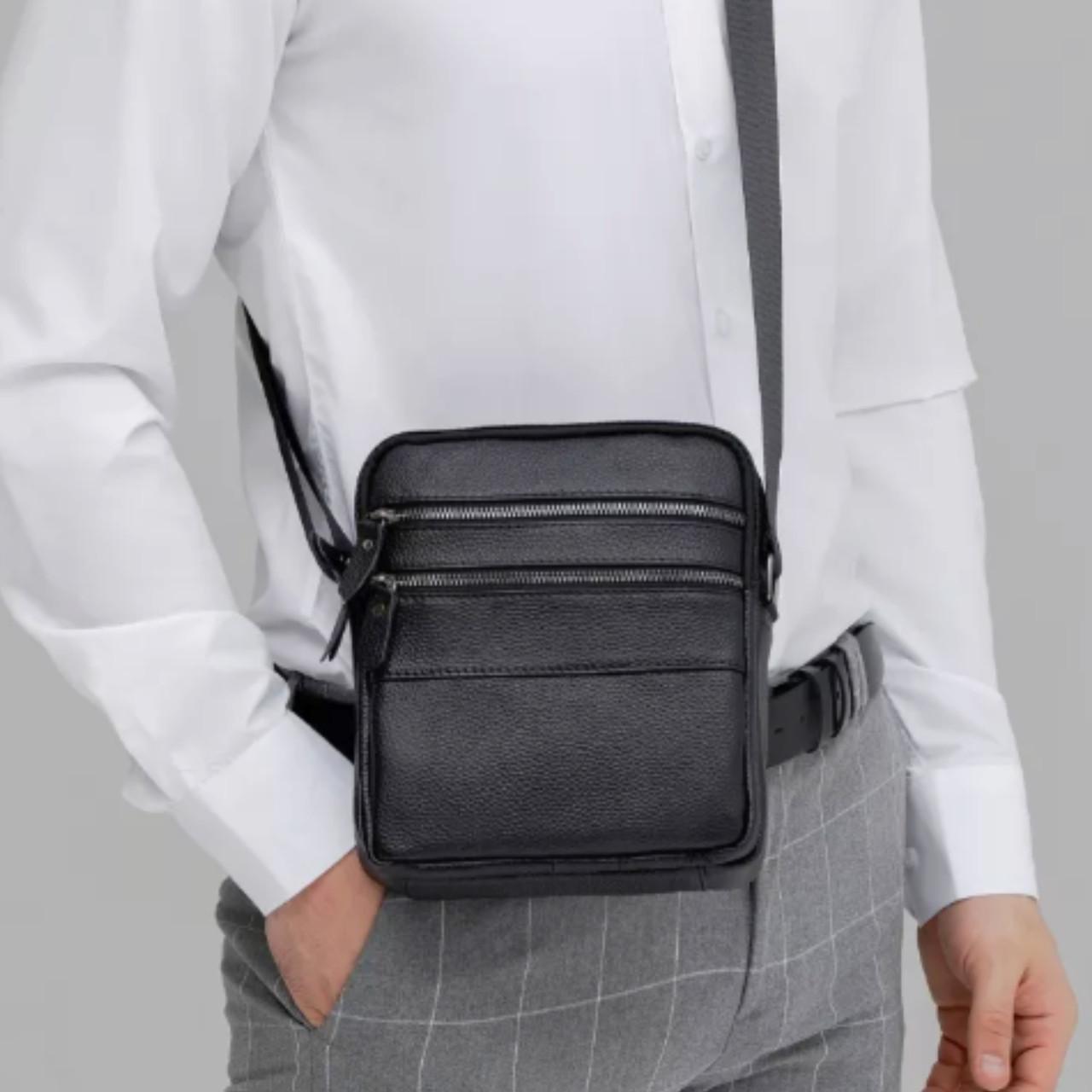 Чоловіча сумка Lorian через плече на два відділення з натуральної шкіри Чорний (LR 256076-black) - фото 10