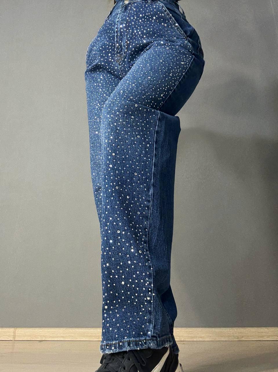 Джинсы женские Amore 1500 skater mom с рассыпью камней р. 26 Синий (6016) - фото 7
