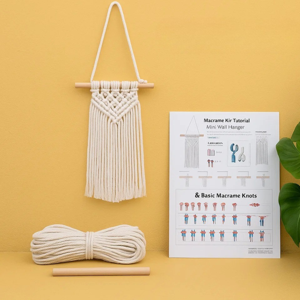 Набір макраме Міні-панно для рукоділля та ручного в'язання гобелена настінного декору 40х15 см Білий Набір макраме Міні-панно для рукоділля та ручного в'язання гобелена настінного декору 40х15 см Білий