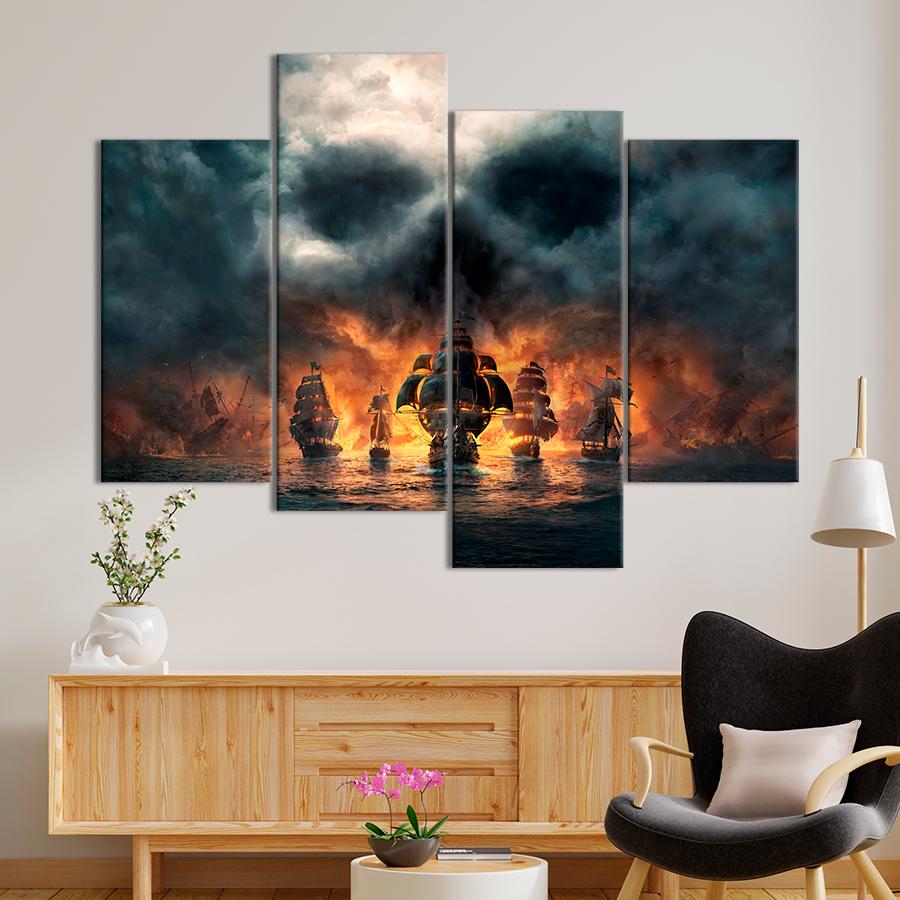 Настенний декор Череп над кораблями корсаров 129x90 см (A174-4)