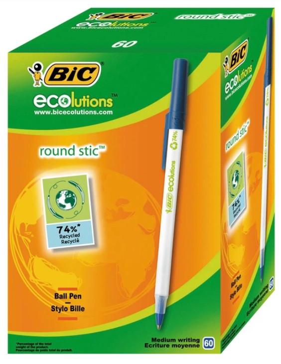 Письмова ручка BIC Round Stic ECOlutions 60 шт. Синій (2838755754)