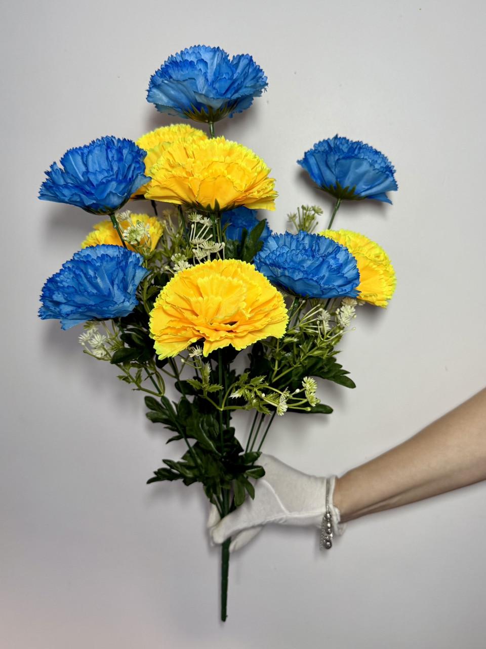 Искусственный букет гвоздика 60х10 см Желто-синий