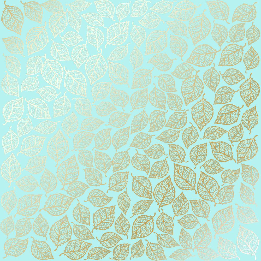 Лист бумаги односторонний Golden Leaves mini с фольгированием 30,5х30,5 см Turquoisei