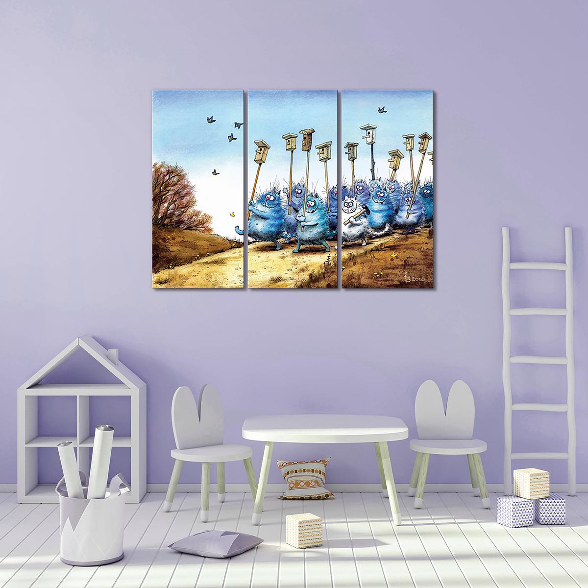 Модульная картина Весенние птицеловы 3 модуля общий размер 60x90 см (_rinaz_19)