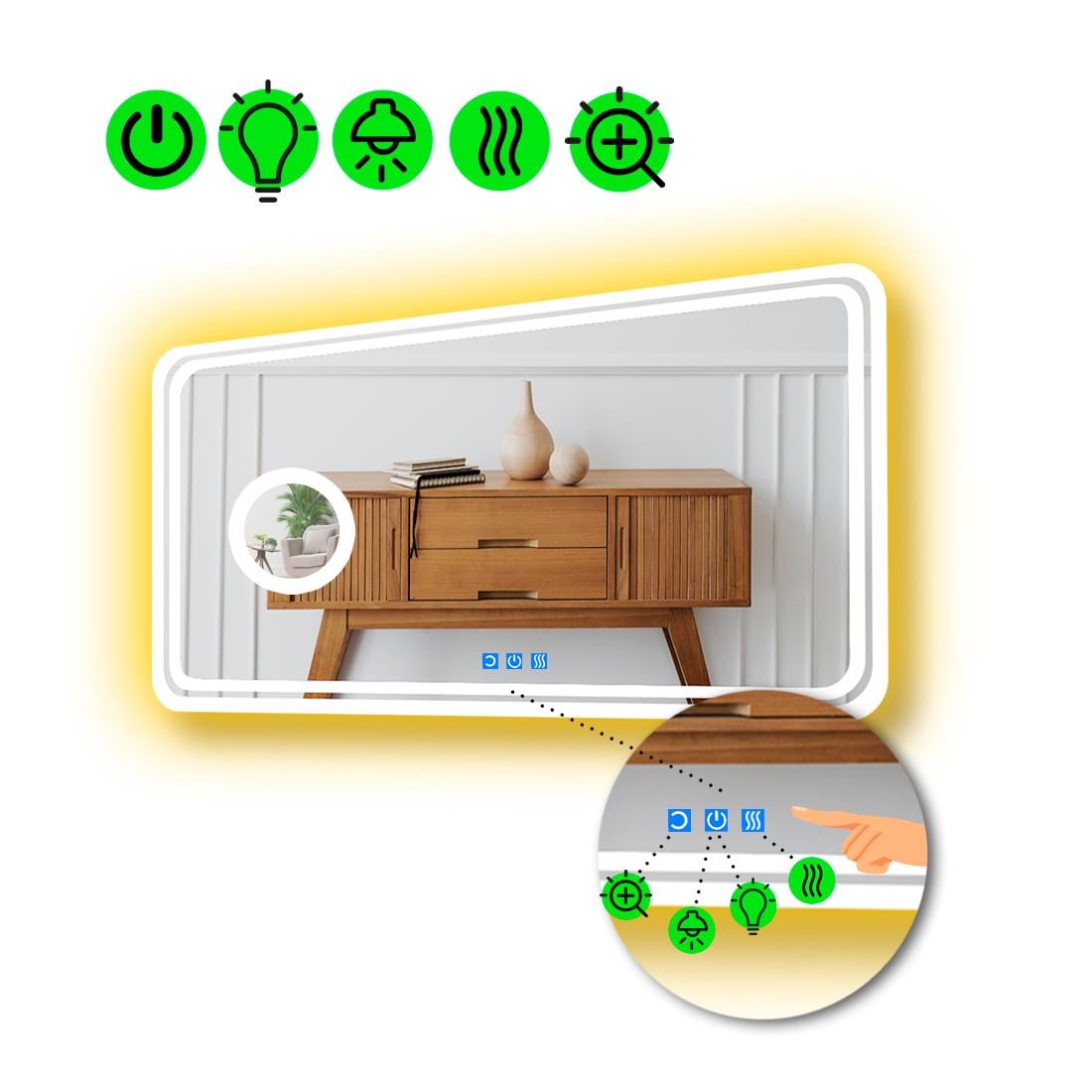 Зеркало с LED подсветкой Ottavia с тремя сенсорами и линзой с подсветкой 90x80 см (8775701)