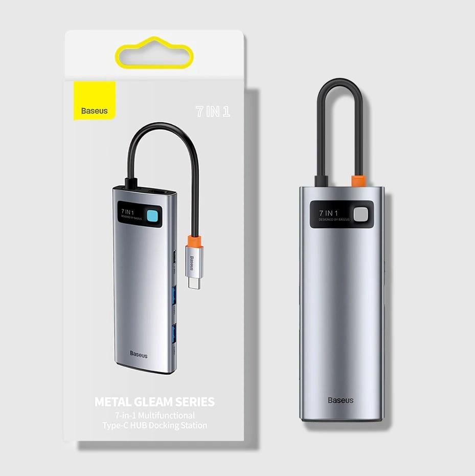 USB хаб BASEUS Metal Gleam Series 7in1 Multifunctional Type-C HUB Docking Station Gray (WKWG020113)) - фото 9 USB хаб BASEUS Metal Gleam Series 7in1 Multifunctional Type-C HUB Docking Station Gray (WKWG020113)) - фото 9