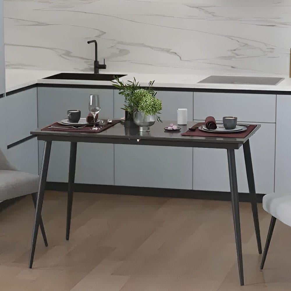 Обеденный стол раскладной Ferrum-decor Данди на конусных ногах металл/ДСП 16 мм 75x120/160x70 см Черный/Сосна Кембра (FRD-106778)