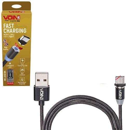 Кабель магнитный Voin MC-2302C BK для зарядки USB-Type C 2,4 А 2 м Black (00000053588)