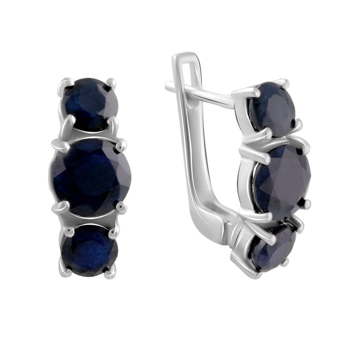 Сережки срібні LoveR із круглими вставками натурального сапфіру Сережки срібні LoveR із круглими вставками натурального сапфіру