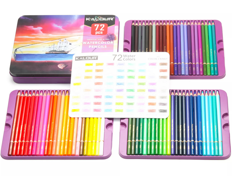 Набір акварельних олівців KALOUR 72 кольори в металевому пеналі - фото 10 Набір акварельних олівців KALOUR 72 кольори в металевому пеналі - фото 10