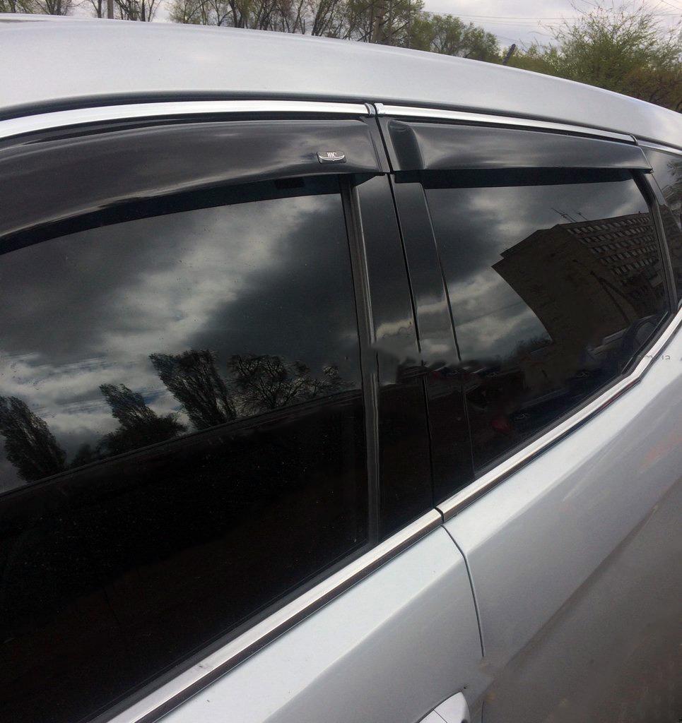 Ветровики с хром молдингом Long HIC для Hyundai Santa Fe 3 2012-2018 гг. поликарбонат Черный