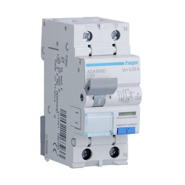 Дифавтомат Hager 2 полюса 6kA тип C 40A 30mA тип A ADA990D (74344)