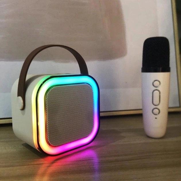 Колонка портативна з караоке мікрофоном та RGB підсвічуванням K12 10W Bluetooth Білий - фото 9 Колонка портативна з караоке мікрофоном та RGB підсвічуванням K12 10W Bluetooth Білий - фото 9