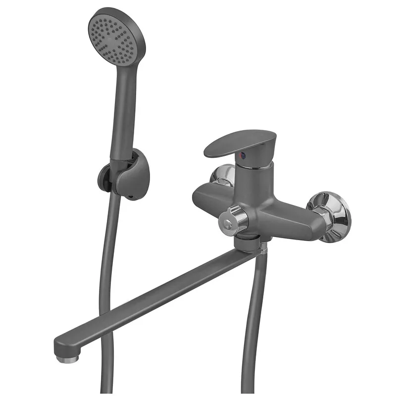 Смеситель для ванны Plamix CEZAR-006 Euro SET со шлангом/лейкой/кронштейном Graphite (PM0691)