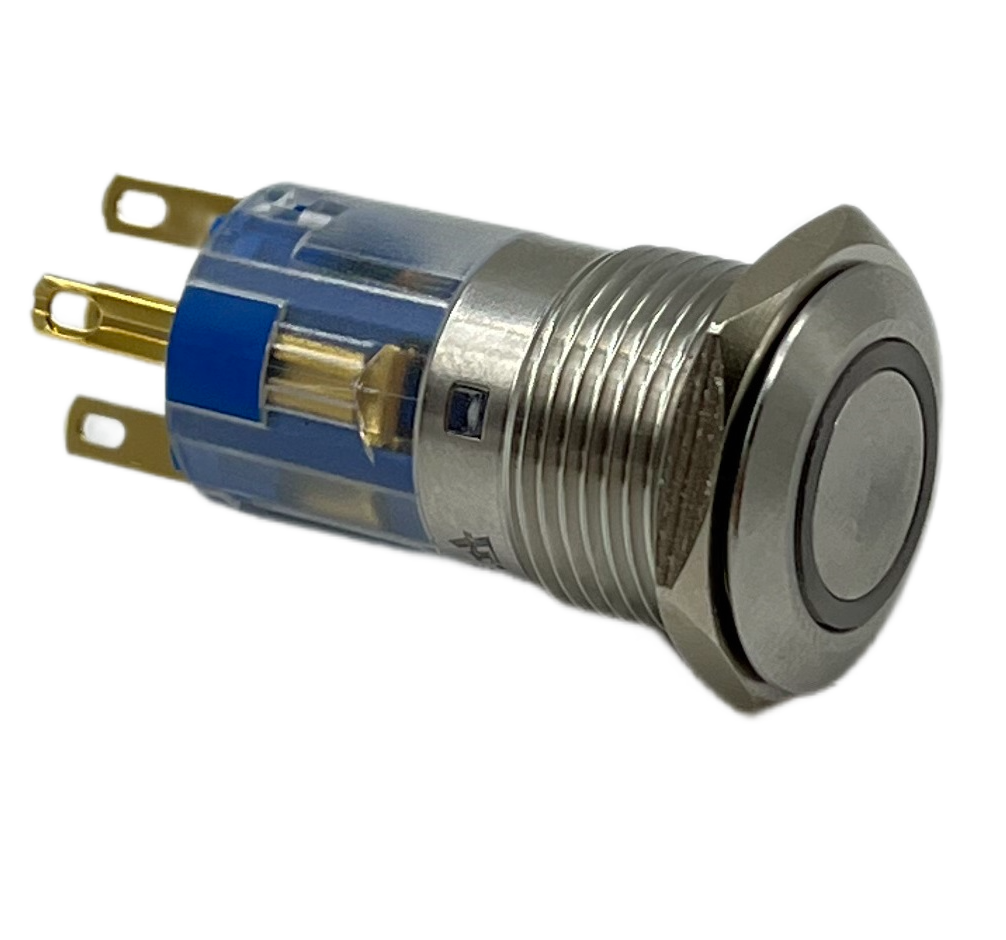 Кнопка без фіксації металева з білою підсвіткою одна група контактів (J16-271W-E)