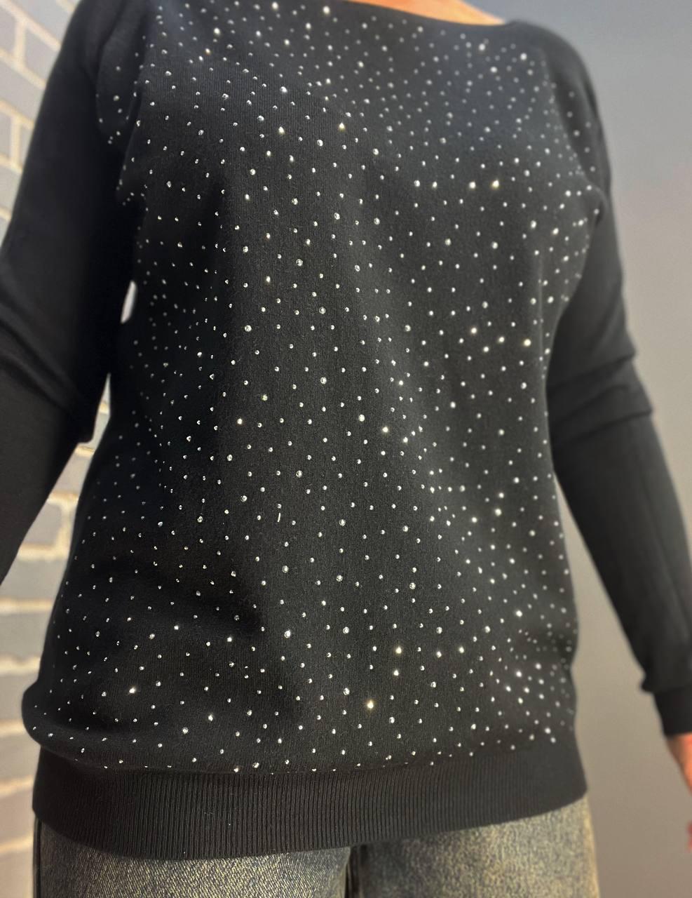 Джемпер женский ACCORDDREAM 9067 тонкий свитер россыпь камней OS Черный (960) - фото 3