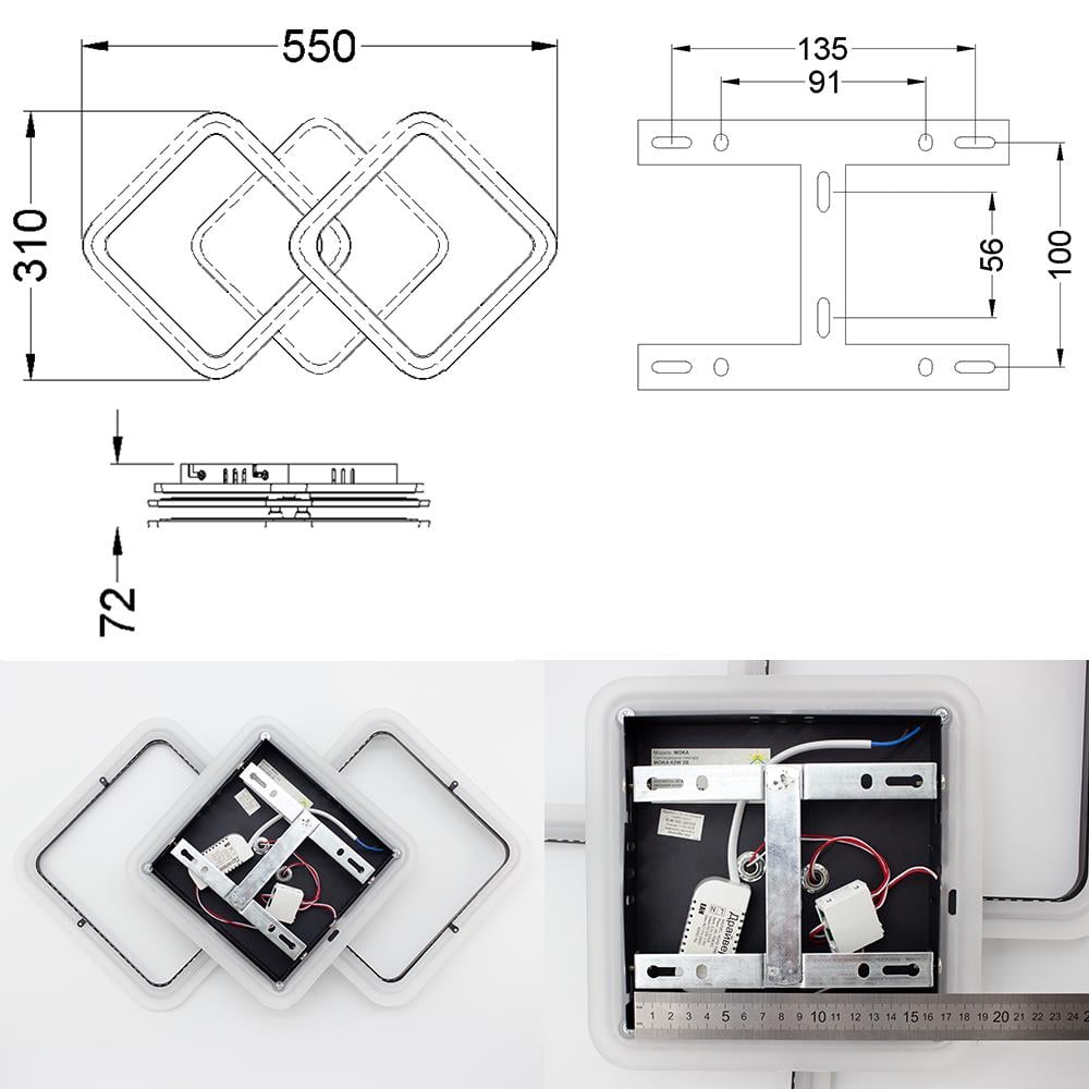 Люстра светодиодная MOKA 3S 62 Вт 550x310x72 мм Черный - фото 5