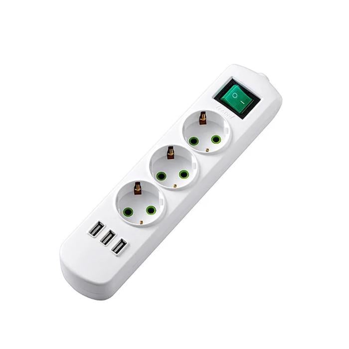 Колодка Lezard Letitia 3 входа с заземлением и выключателем/USB Белый (00000014682)