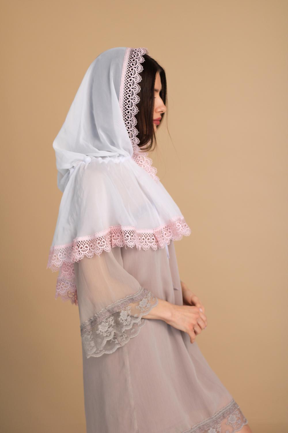 Палантин для храма на голову 80x120 см Белый (п026) - фото 8 Палантин для храма на голову 80x120 см Белый (п026) - фото 8